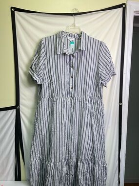 Gilli Naurela Puff Sleeve Shirt Dress - Navy